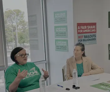 AFSCME Member Maria Jacobi speaking at roundtable with NV State Senator Rochelle Nguyen